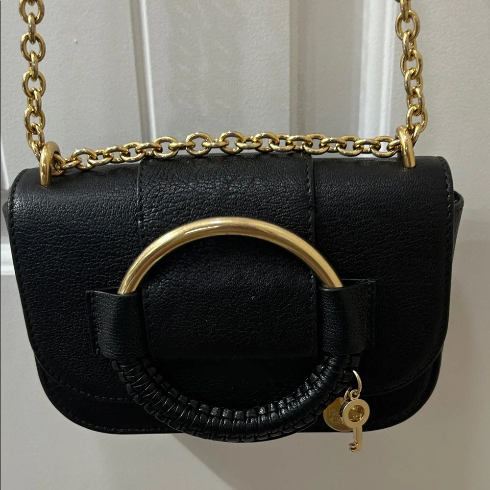 See By Chloe Beautiful Black Leather Crossbody Bag with Gold Accents - Picture 2 of 12